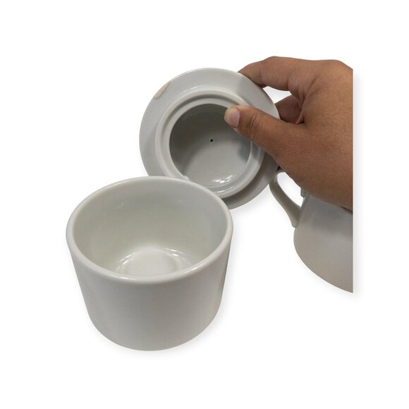 Dansk Bistro Blue Rim Ceramic Sugar & Creamer Set With Lids - Picture 6 of 11